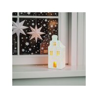 LED Teelichthaus 3-fach aus Porzellan – Weiß – 7×16×7?cm Dekoleuchte