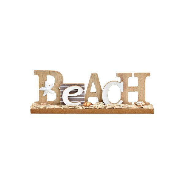 Schriftzug Beach Maritim aus Holz – Aufsteller 30×10×4?cm Naturdekor