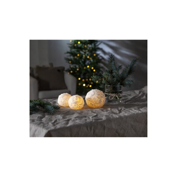 LED Wachskerzen Schneeball-Optik 2er Set mit Timer | Warmweiß – MCTRADE24