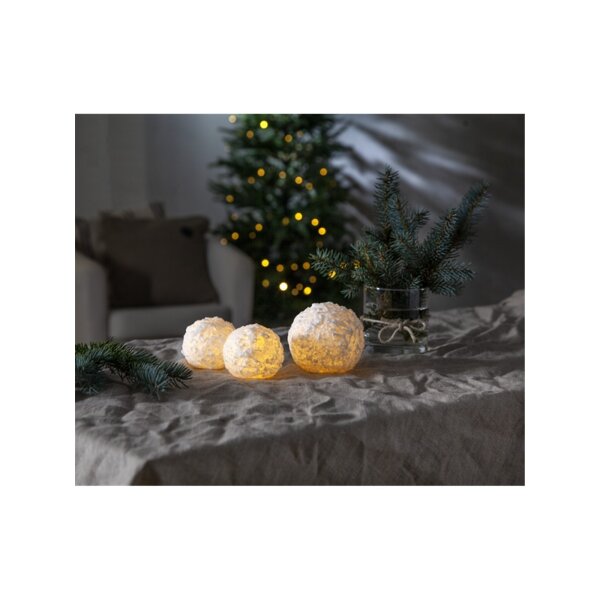 LED Wachskerzen Schneeball-Optik 2er Set mit Timer | Warmweiß – MCTRADE24