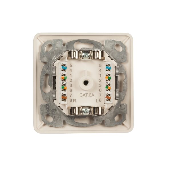 Datendose Cat.6A UP 2xRJ45 RAL9010 oben/unten – 500MHz vollgeschirmt