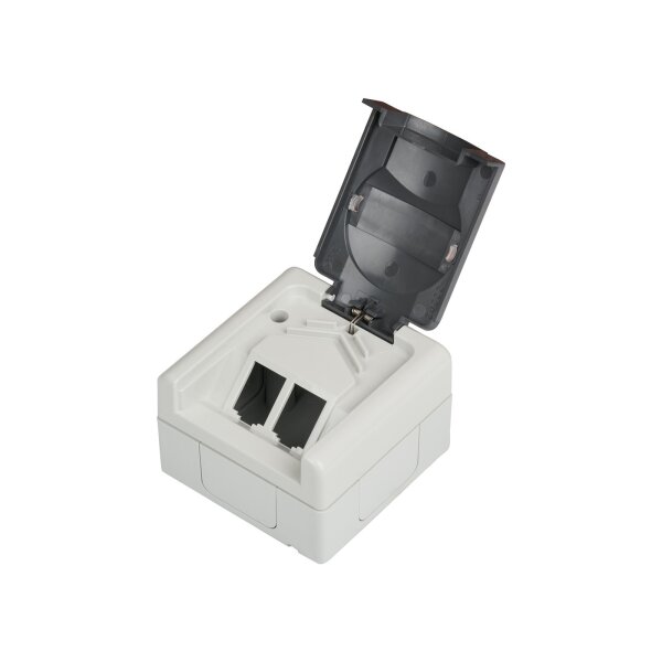 Aufputz-Feuchtraum Leergehäuse für 2 Keystone-Module, IP44 grau – passend für Netzwerkdosen