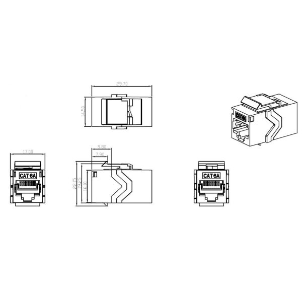 Keystone Einbauadapter RJ45 STP – Cat.6A, geschirmt, Snap-In Montage