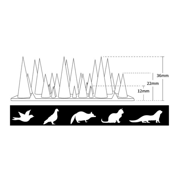 Taubenabwehr Spikes PP 3-reihig, 10er-Set (40 cm) – ziegelrot/schwarz/weiß, wetterfest