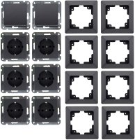 MILOS Steckdose Schalter Set 16-teilig 6x Steckdosen 2x Wechsel-Schalter Klemmanschluss mit 1-fach Rahmen kombinierbar in Mehrfach-Rahmen Anthrazit