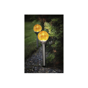 Solarpollerleuchte Roma 2er Set – LED, 26?cm, bernsteinfarben, schwarz, solarbetrieben