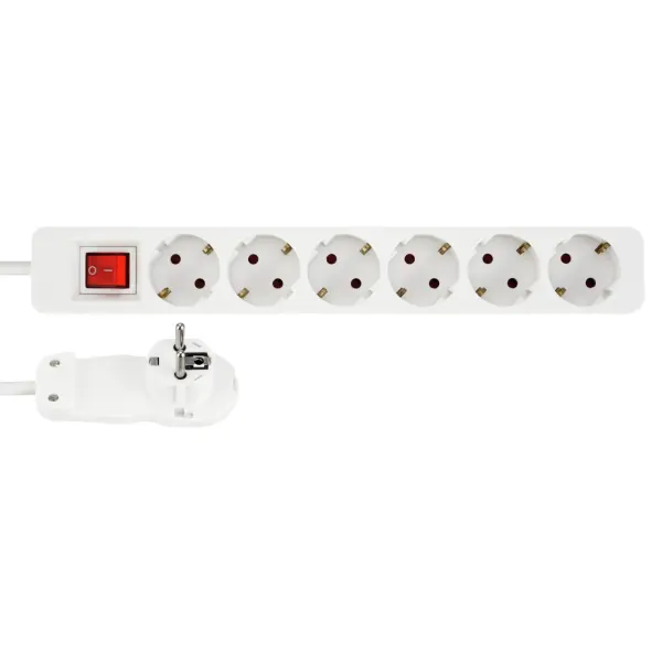 Steckdosenleiste 6-fach mit Flachstecker & Schalter, 2?m – Weiß