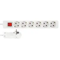 Steckdosenleiste 6-fach mit Flachstecker & Schalter, 2?m – Weiß