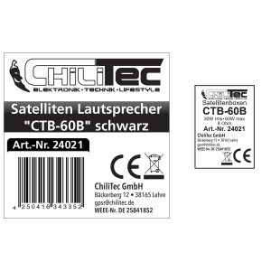 Satelliten Lautsprecher CTB-60B – 2-Wege Boxen Paar, 60W, 8 Ohm, schwarz