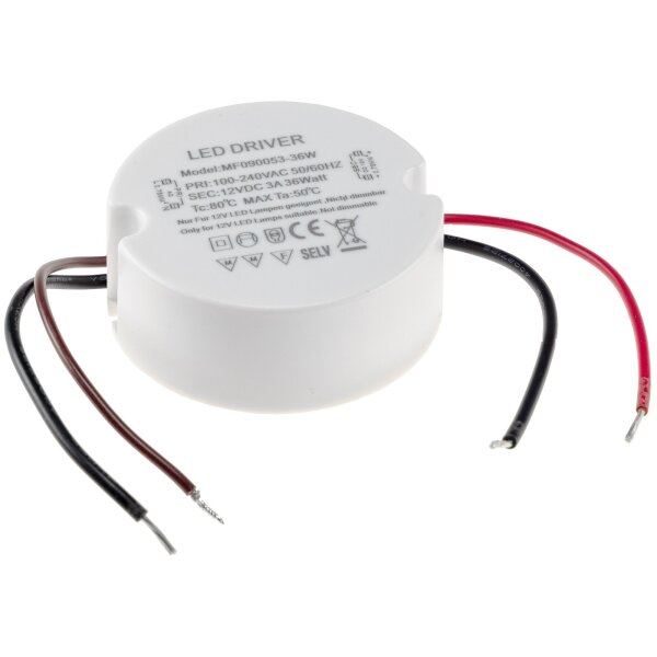 LED-Trafo CT-36E – 1–36W Slimline, rund, 12V Konstantspannung