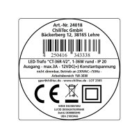 LED-Trafo CT-36E – 1–36W Slimline, rund, 12V Konstantspannung