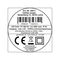LED-Trafo CT-18E – 0,5–18W Slimline, rund, 12V Konstantspannung