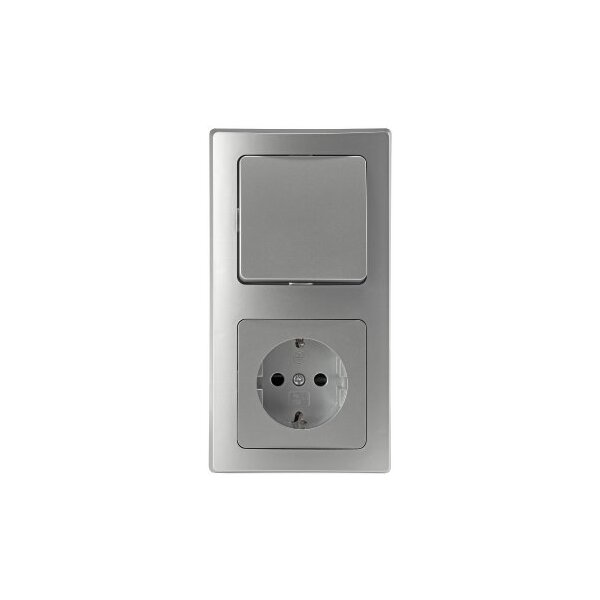 Delphi Steckdose mit Lichtschalter Komplett Set I 230V Schutzkontakt Steckdose mit Wechsel-Schalter 2-Fach Rahmen I Unterputz Einbau I Farbe Silber Grau #1