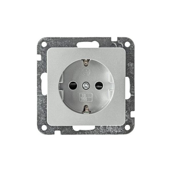 DELPHI Steckdose Unterputz Wand-Steckdose Klemmanschluss I 230V Schutzkontakt-Steckdose mit erhöhtem Berührungsschutz Silber Grau #1