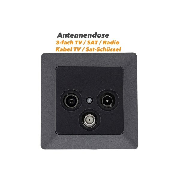 Elektroinstallation Komplett Set 59-teilig – Steckdosen, Schalter & TV-Dosen Anthrazit