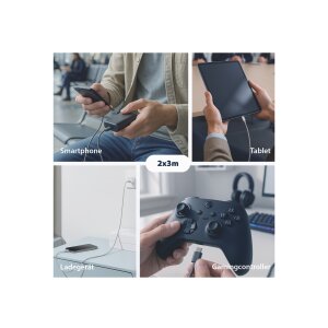 USB-A auf USB-C Kabelset (2×3 m) | 60W QC Schnellladen | Textilmantel | Goldkontakte | 2er-Set