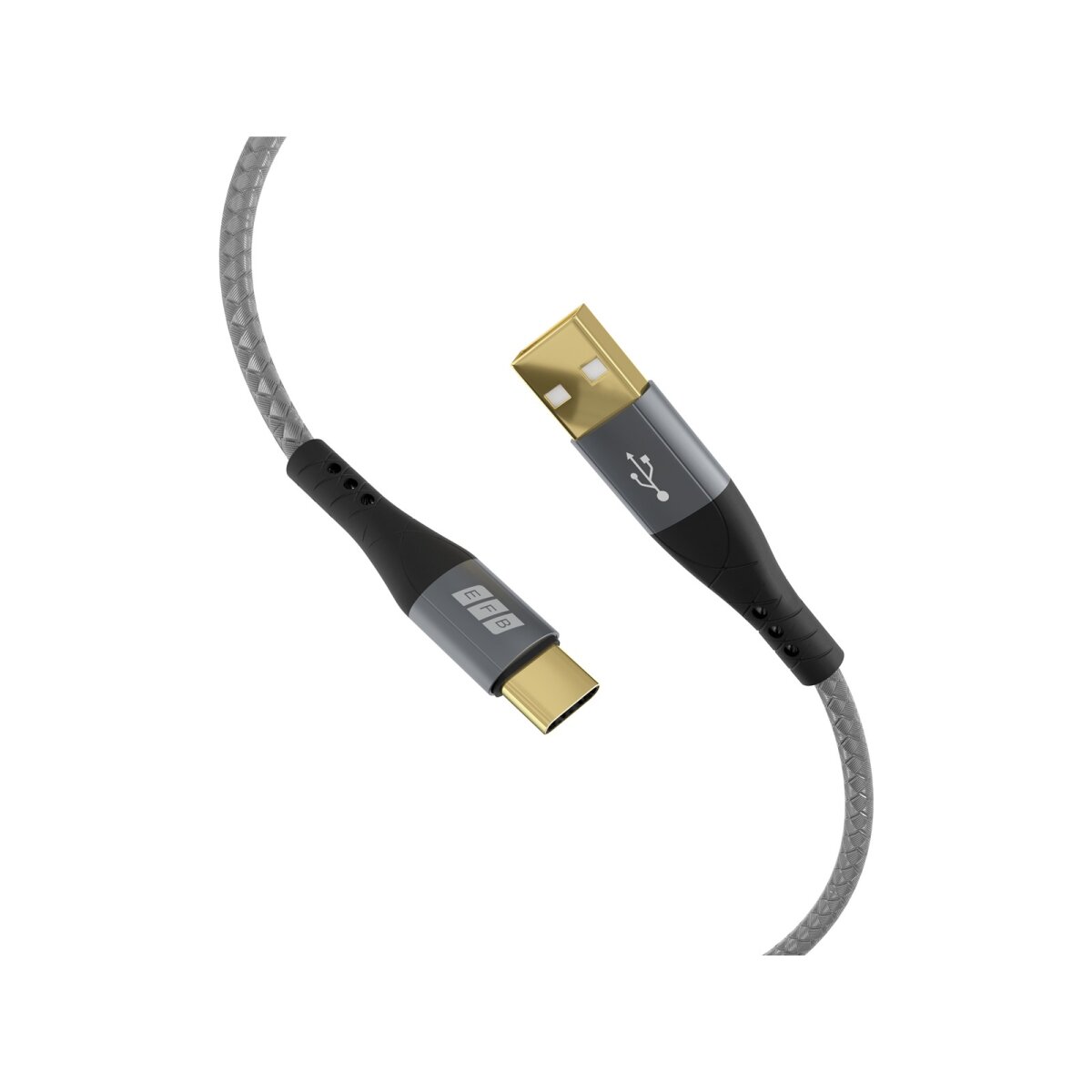 ProfiPatch USB-A Auf USB-C Kabel, 2m, 60W Quick Charge, Textilmantel Grau