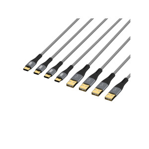 USB-A auf USB-C Kabel Set | 60W QC Schnellladen | 0,5 + 1 + 2 + 3 m | Textilmantel & Goldkontakte