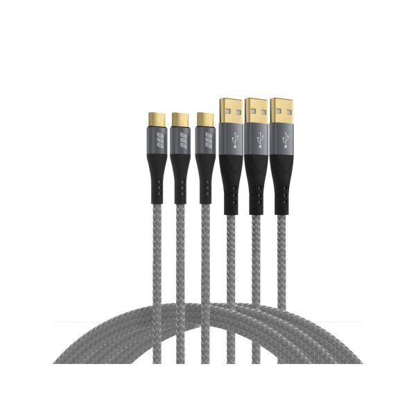 USB-A auf USB-C Kabel Set 3×2 m | 60W QC Schnellladen | Textilmantel & Goldkontakte