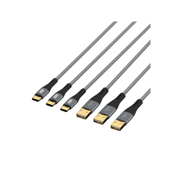 USB-A auf USB-C Kabel Set 3×2 m | 60W QC Schnellladen | Textilmantel & Goldkontakte