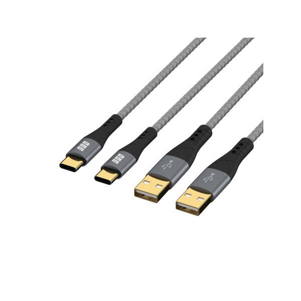USB-A auf USB-C Kabel Set 2×1 m | 60W QC Schnellladen | Textilmantel & Goldkontakte