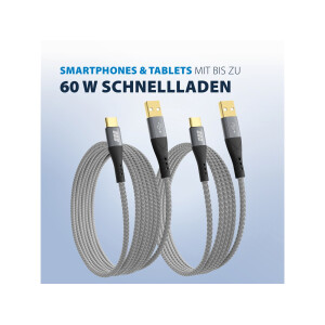 USB-A auf USB-C Kabel Set 2×1 m | 60W QC Schnellladen | Textilmantel & Goldkontakte