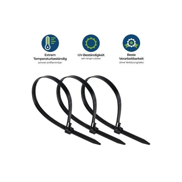 HPER® Kabelbinder wiederverwendbar 7,5×360 mm schwarz | UV-beständig | Heavy-Duty