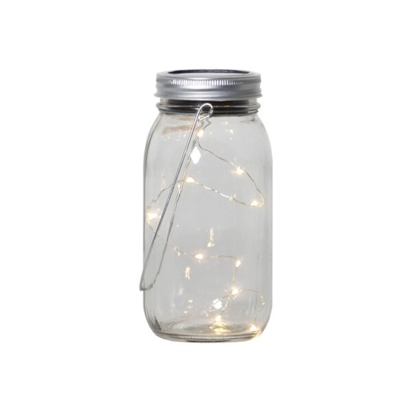 Solarlaterne Jamjar – Transparent, 10 LEDs, warmweiß, IP44, Dämmerungssensor