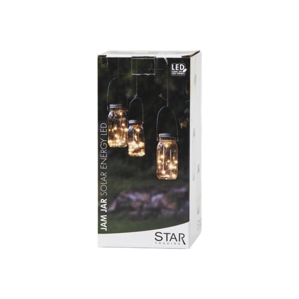 Solarlaterne Jamjar – Transparent, 10 LEDs, warmweiß, IP44, Dämmerungssensor