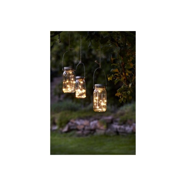 Solarlaterne Jamjar – Transparent, 10 LEDs, warmweiß, IP44, Dämmerungssensor