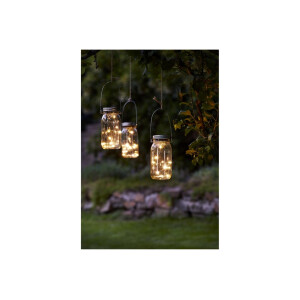 Solarlaterne Jamjar – Transparent, 10 LEDs, warmweiß, IP44, Dämmerungssensor