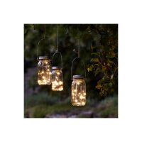 Solarlaterne Jamjar – Transparent, 10 LEDs, warmweiß, IP44, Dämmerungssensor