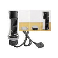 Versenkbare 3-fach Steckdose mit USB-A & USB-C – Edelstahl, Pop-Up, 230V, 3600W