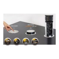 Versenkbare 3-fach Steckdose mit USB-A & USB-C – Edelstahl, Pop-Up, 230V, 3600W