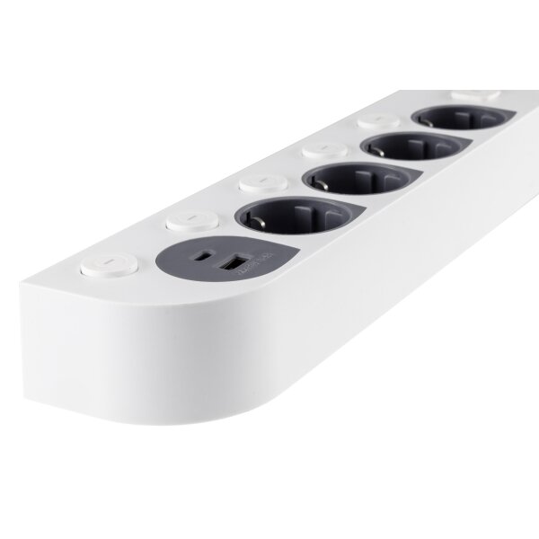 4-fach Steckdosenleiste mit USB-A/C – Einzelschaltung, 1,5 m Kabel, 3680 W