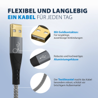 USB-A auf USB-C Kabel 1 m – 60W QC, 3A, Textilmantel, vergoldete Kontakte