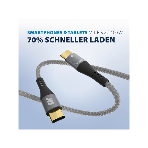 USB-C auf USB-C Kabel 3 m – 100W PD 3.0, 5A, E-Marker, Textilmantel, vergoldet