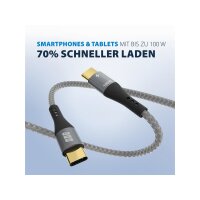 USB-C auf USB-C Kabel 3 m – 100W PD 3.0, 5A, E-Marker, Textilmantel, vergoldet