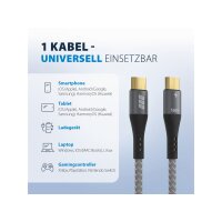 USB-C auf USB-C Kabel 3 m – 100W PD 3.0, 5A, E-Marker, Textilmantel, vergoldet