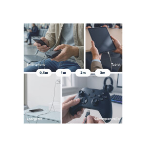 USB-C auf USB-C Kabel 0,5 m – 100W PD 3.0, 5A, E-Marker, Textilmantel