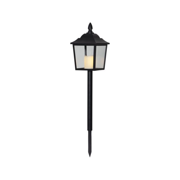 LED Grablaterne „Flame Lantern“ – Schwarz, Timer, flackerndes Licht, wetterfest