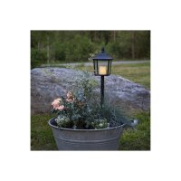 LED Grablaterne „Flame Lantern“ – Schwarz, Timer, flackerndes Licht, wetterfest