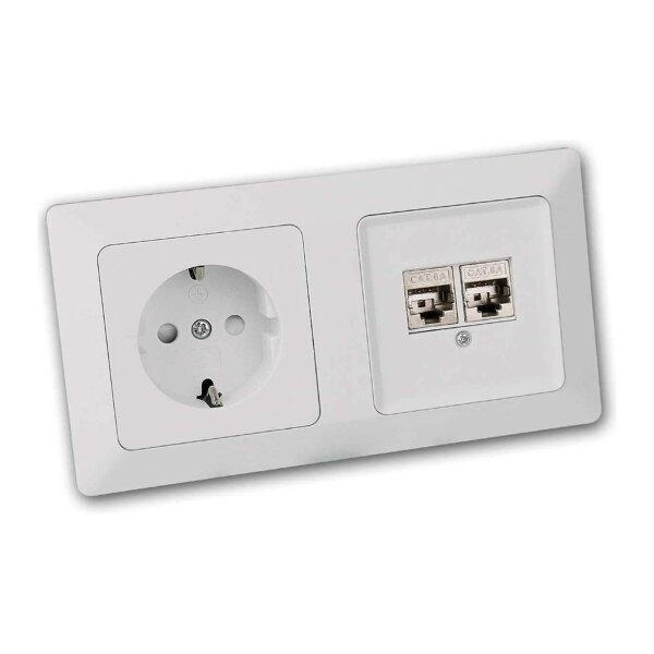 MILOS Steckdose & Netzwerkdose Set – 2× CAT6, weiß matt