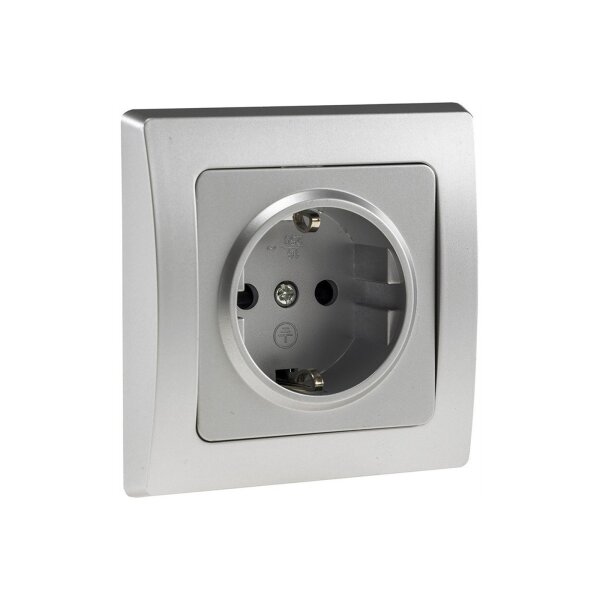 DELPHI Schutzkontakt-Steckdose Silber – 250V UP inkl. Rahmen