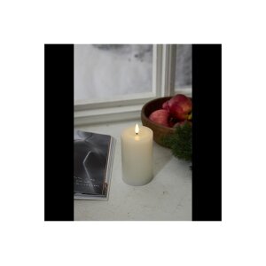 LED-Stumpenkerze Flamme Flow Weiß – 15?cm mit glänzender Vertiefung & Timer