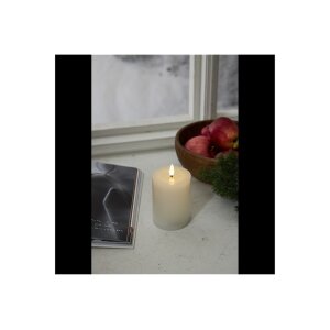 LED-Stumpenkerze Flamme Flow Weiß – 12,5?cm mit glänzender Optik & Timer