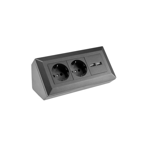 2-fach Steckdosenblock + 2x USB, anthrazit – 45° Gehäuse, 3600W, ideal für Werkbank & Küche