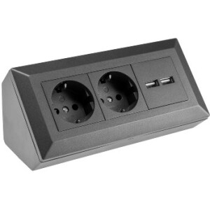 2-fach Steckdosenblock + 2x USB, anthrazit – 45° Gehäuse, 3600W, ideal für Werkbank & Küche
