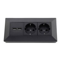 2-fach Steckdosenblock + 2x USB, anthrazit – 45° Gehäuse, 3600W, ideal für Werkbank & Küche
