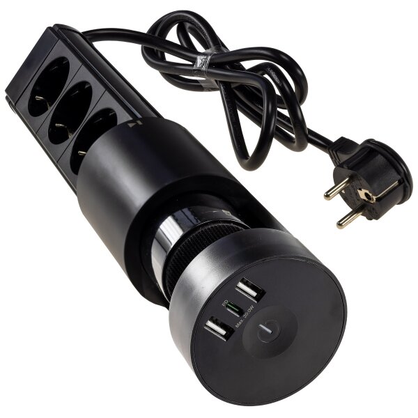 3-fach Tischsteckdose CT-KS 3 mit USB-A & USB-C 20W PD – Schwarz